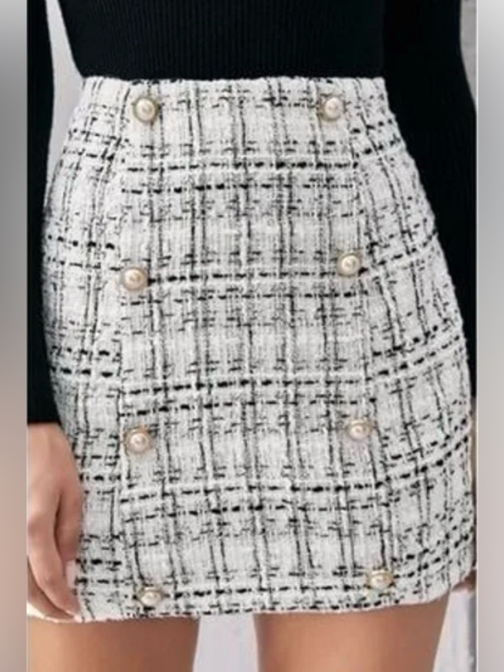 B2/2 SHEIN white plaid tweed skirt size small